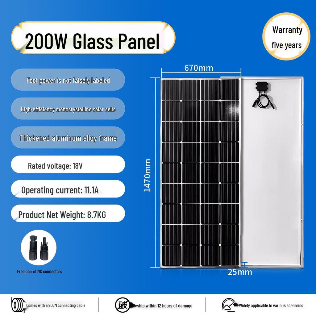 Monocrystalline Solar Panel Power System for Home & RV, 12V/24V with Lithium Battery Charging
