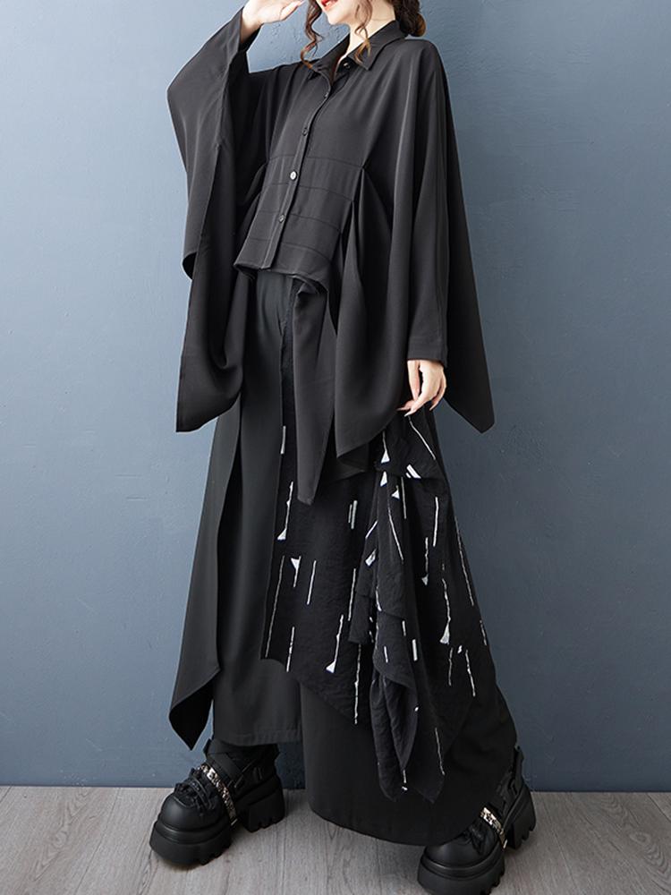 Xitao Irregular Loose Black Female Blouse GJ1244