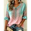 Women's Elegant Printed Lace-up Flared Top, Stylish and Versatile, Comfortable and Skin-friendly