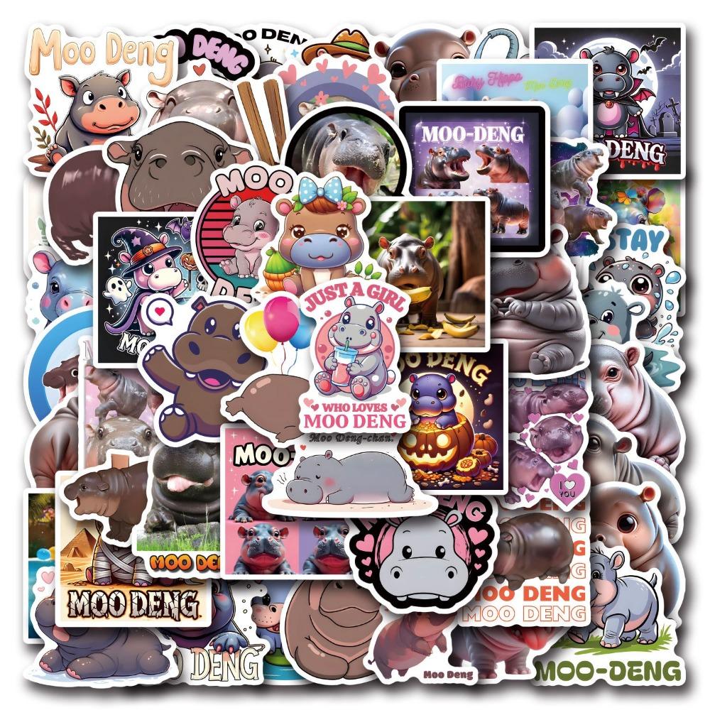 50PCS Kawaii Animal Sticker Moo Deng Hippopotamus Stickers New Stickers  for Kids Children