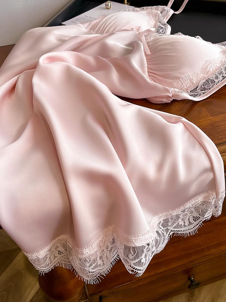 Women's Sexy Silk Camisole Dress with Lace Straps & Chest Pads - Ideal for Spring, Summer, Autumn Home or Sleepwear