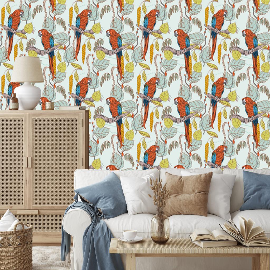 Wallpaper Beautiful colorful parrots for living room and bedroom 50x1000