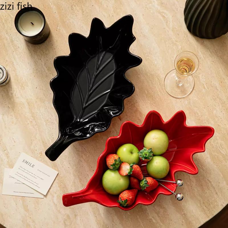 Leaf Ceramic Fruit Plate Salad Bowl Refreshment Tray Soup Plate Dessert Plates Snack Tray Dim Sum Dish Pastry Plates Fruit Bowl