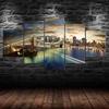 Brooklyn Bridge Manhattan New York Scenery 5 Piece Five Panel Wall Canvas Print Modern Art Poster Home Decor Gift For Him For Her