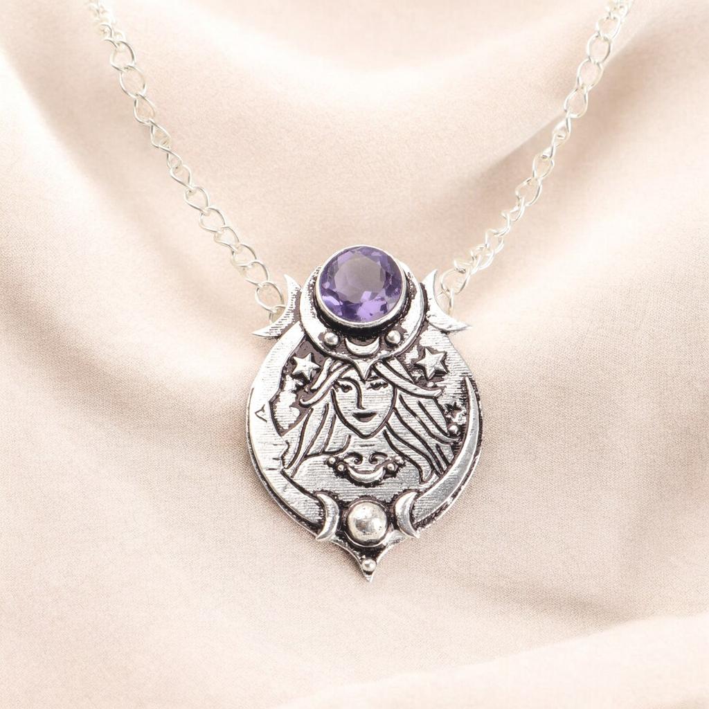Natural Iolite Silver Necklace Pendant For Women's Gemstone Antique Pendant1.63" CP-22-15