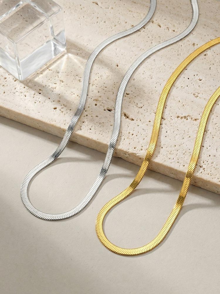 Herringbone Necklace Tarnish-Resistant Stainless Steel Waterproof Minimalist Layering Chain Jewelry for Women
