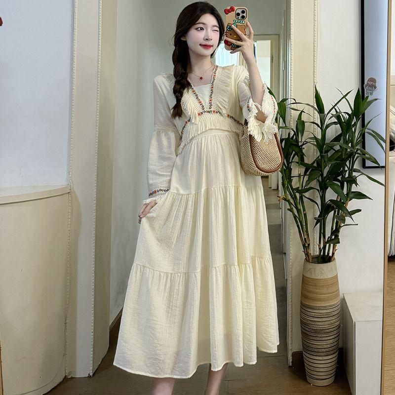 Maternity Dress High-End Sensation Internet Celebrity Ethnic Style Exotic Style Vacation Style Fashionable Stylish Mom Temperament Long Sleeve Dress