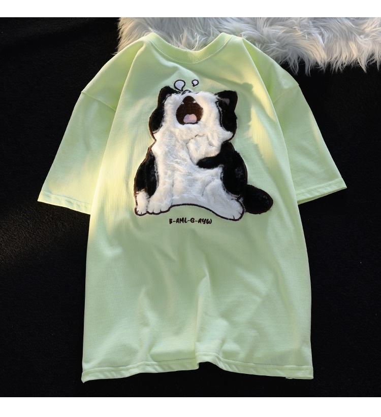 Unisex Übergroßes Japanisches Retro Schlafende Katze T-Shirt – Trendiges Nischendesign, Kurzärmlig, Perfekt für Paare