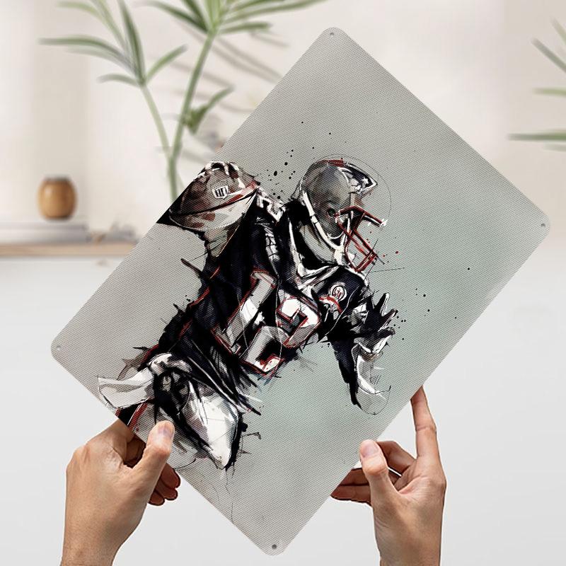 American Football Player Illustration Printed Poster Customized Wall Art Retro Vintage Metal Tin Signs for Room Home Decorations 20x30cm(7.8x11.8inch)