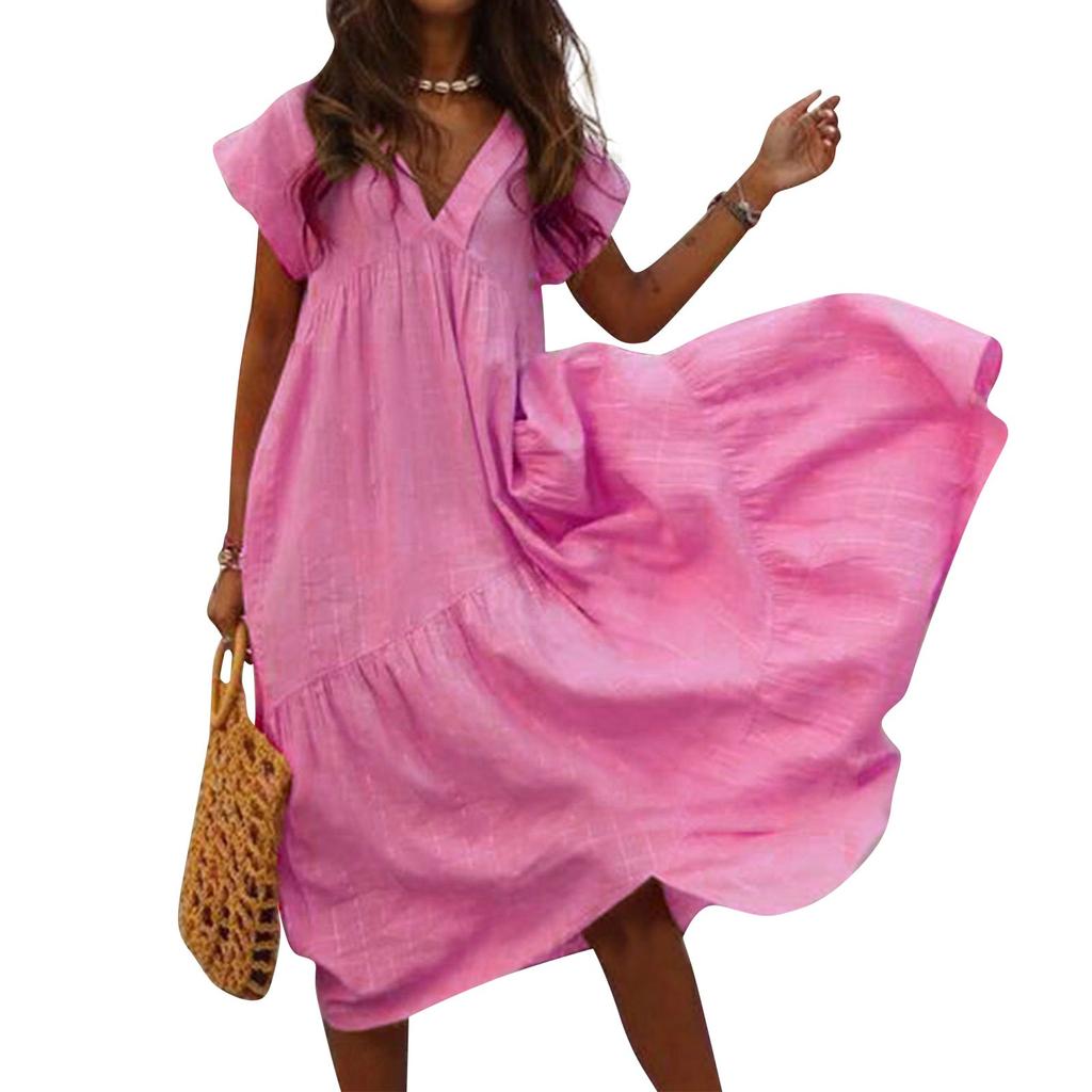 Womens Short Sleeve Casual Party Evening Club Long Maxi Dress