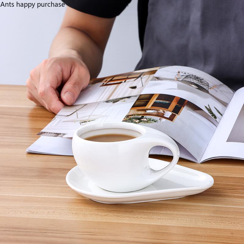 Pure White Ceramic Mug 200ml Coffee Cup and Saucer Set Irregular Water Cups Afternoon Tea Cup Milk Tea Cups Coffee Mugs Tea Mug