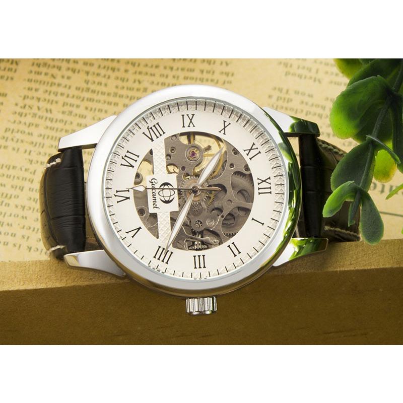 GUCAMEL Módní mechanické hodinky s římskými číslicemi, duté mechanické pánské hodinky, pánské hodinky