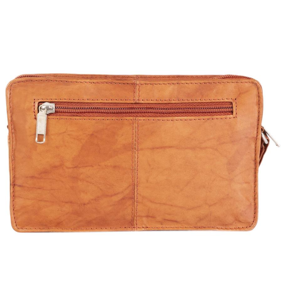 Men's leather pouch with wrist strap
