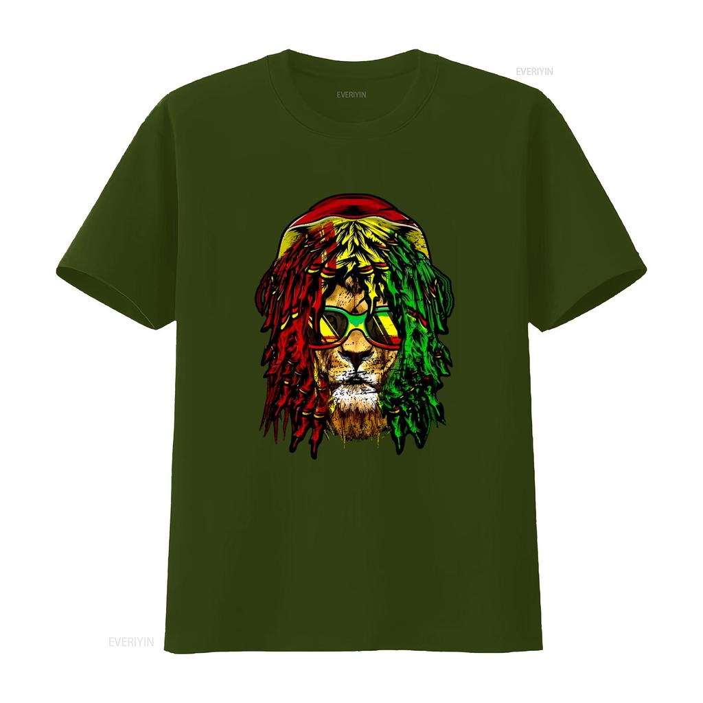 Reggae Lion T Shirt with Dreadlocks Rasta Sunglasses Jamaica Rastafarian Style Print vintage Washed streetwear Versatile Soft