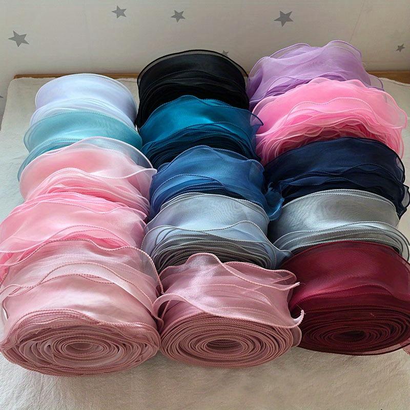 1 Roll - 9.144meter Solid Color Organza Ribbon with Wavy Edge for Wedding Bouquets, Gift Packaging, and Party Decor - Available In Purple/Red