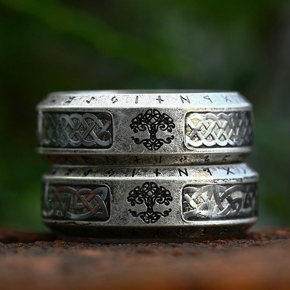 Vintage Nordic Vikings Tree Of Life Ring For Men Women Stainless Steel Odin Viking Celtic Knot Ring  Amulet Jewelry Gifts