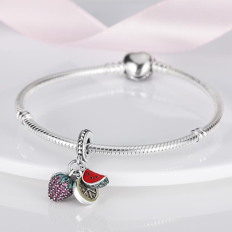 Charms Copper Strawberry Watermelon Lemon Pendants Fit Charms Plata Original Bracelet Beads Women Jewellery Making Diy