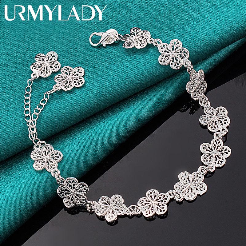 925 Sterling Silver Flower Tassels Chain Bracelet Fashion Jewelry MB229