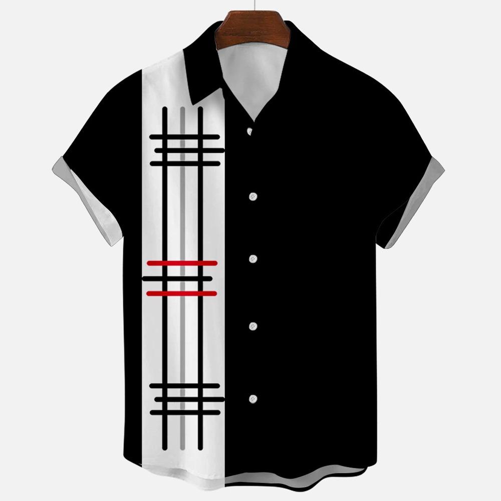 Men's Hawaiian Beach Short Sleeved Striped Shirt 3D Printed Loose Street Fun Men's Top Fashion Casual Simple Pocketless Shirt