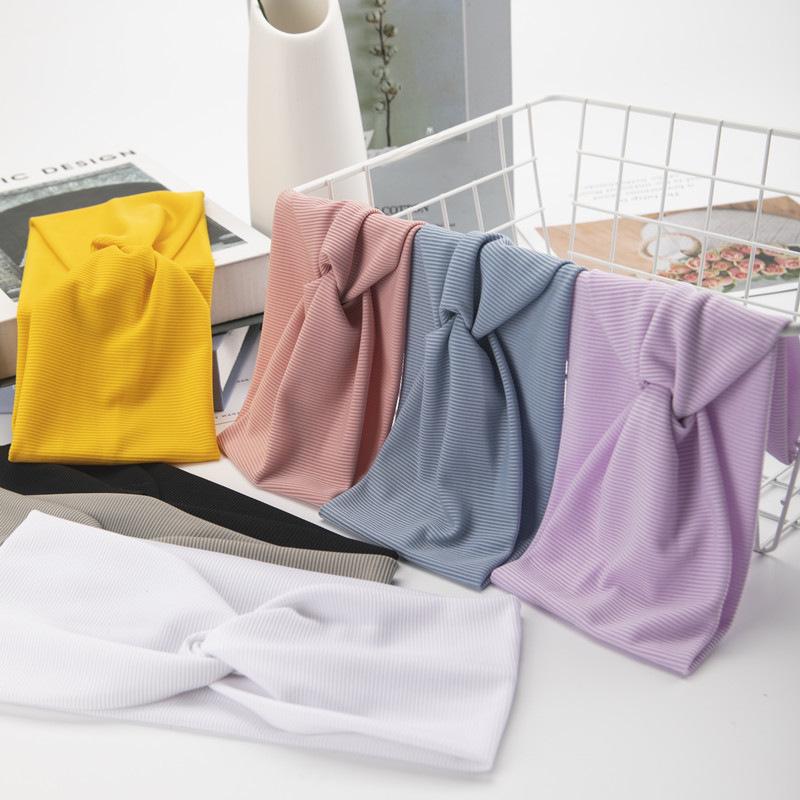 Europeisk & Amerikansk Enfärgad Bredbrättad Knuten Sportpannband - Elastiskt Yoga Damhåraccessoar