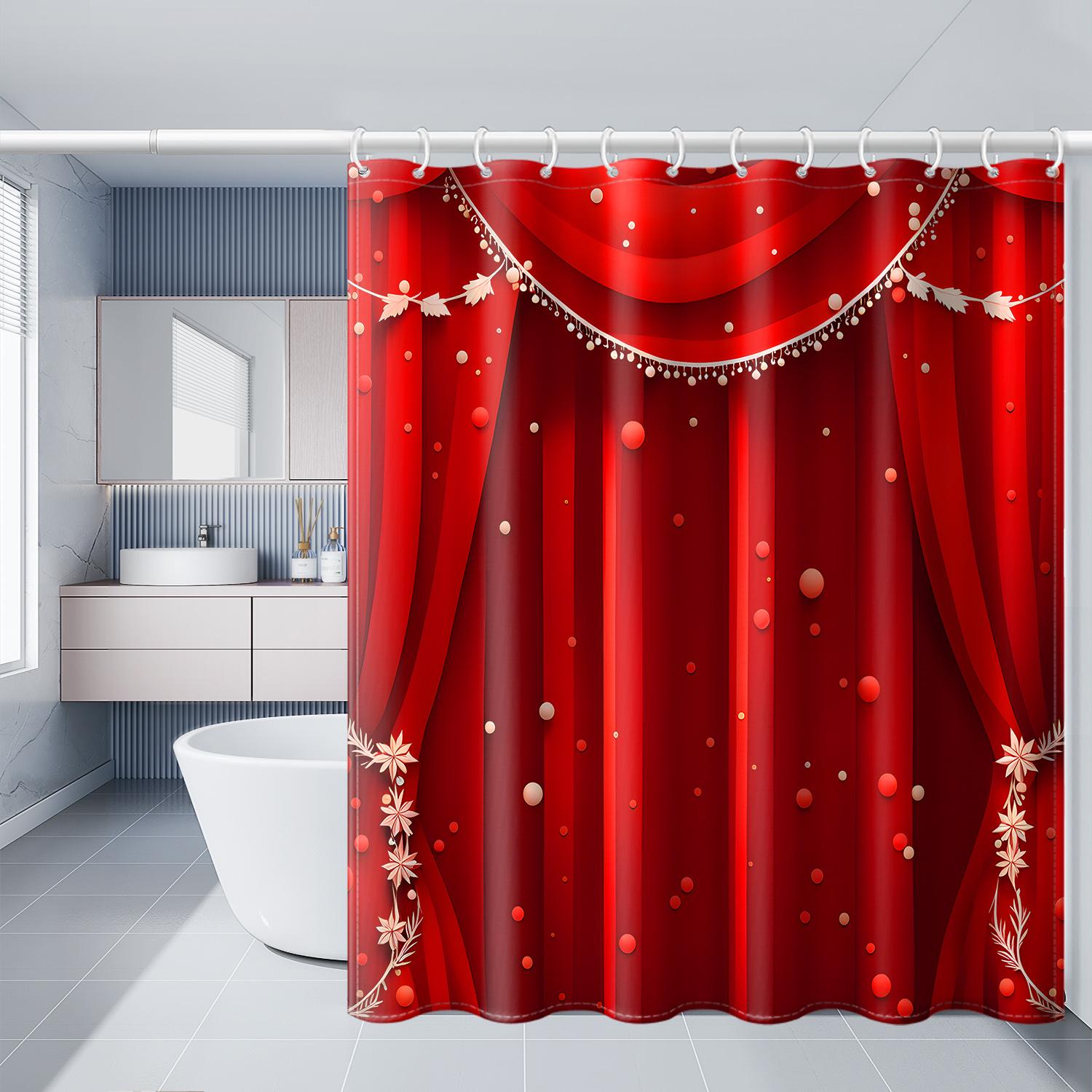 

1 Piece Of Christmas Curtain Print With Plastic Hook Shower Curtain, Winter Christmas Bathroom Partition Curtain W60H190(CM)-1 Pcs