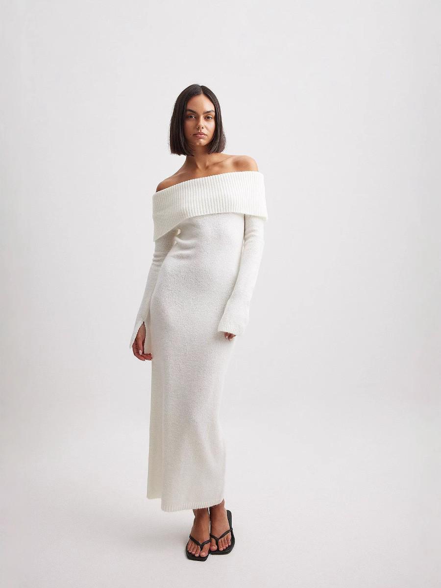 European & American 2026 One-shoulder Bell Sleeve Hollow Knit Slim Fit Women s Dress Small белый