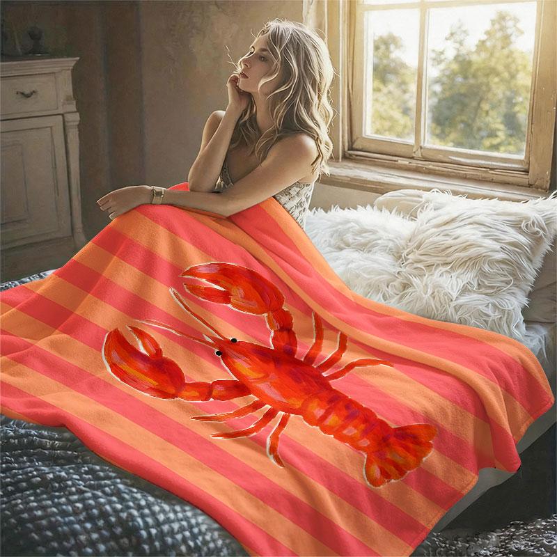 Striped Crayfish Flannel Blanket Warm Soft Halloween Christmas Decorative Couch Warm Cozy All-Season Gift