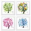 Motivo Albero Fiorito 4 stagioni Fai da te Mosaico 5D Cristallo Rotondo Punto Croce Ricamo Diamante Kit, Confezione da 4 Decorazione per la Casa