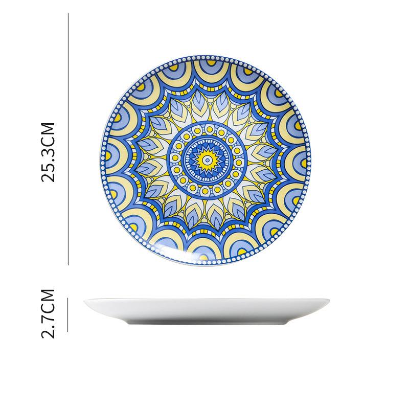 Bohemian Plate Western Ceramic Dish Moroccan North European Creative Steak Plate Flat Cake Dessert Dinnerware Home Decoration