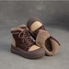 Johnature Retro Mixed Colors Plush Warm Short Boots Genuine Leather Thick Soled Women's Shoes