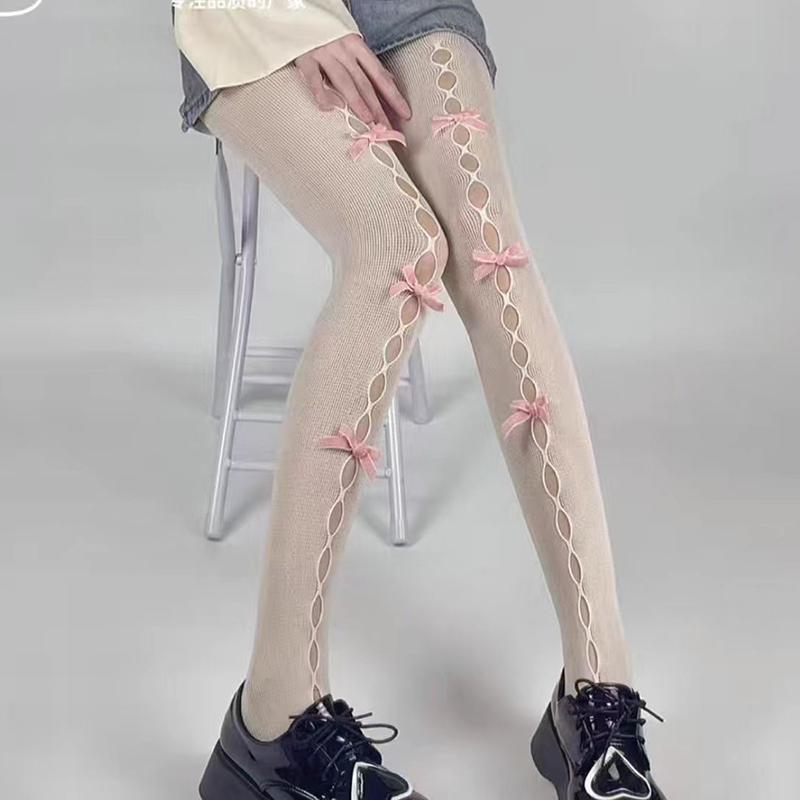 1 Paar Größe S-L Lolita Schmetterlingsknoten Netzstrumpfhose Damen Schleife Japanische Jk Fischerei Sexy Durchbrochene Strumpfhose S 40-50kg gray