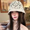 Women Hollow Floral Crochet Bucket Hat Breathable Openwork Wide Brim Sun Cap Lightweight Knit Fisherman Hat for Summer Daily Outdoor Travel Beach