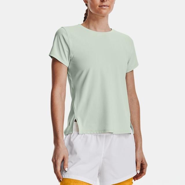 Under Armour Solid Color Back Hollow Breathable Elastic Round Neck Training Short Sleeve T-Shirt Women Tops Green 1369764-592