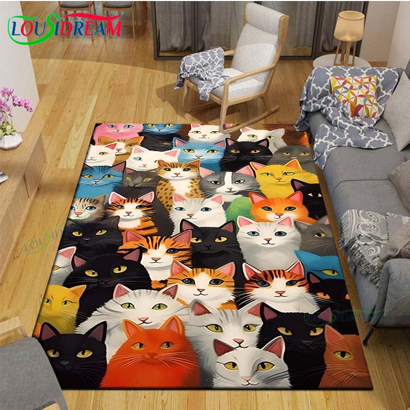 Alfombras Impresas con Gatos Pintura Exquisita Moda 3D Alfombra de Área Antideslizante para Sala de Estar Alfombrillas para Habitación de Niños Esterilla de Yoga Alfombra Grande Decoración