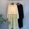 C S In The Room ChewIng Hood StrIng Layered Long dreSS 2Color C