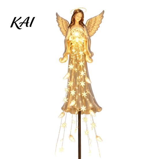 Patio Landscaping Accents Solar Powered Angel Remembrance Garden Light, Resin Blessing Fountain Statue with Cascading Front Yard Display Decor