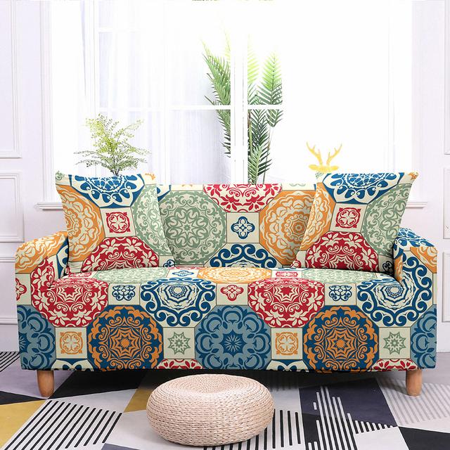 Geometrický potah na pohovku do obývacího pokoje Elastický potah na pohovku Mandala Potisk Stretch Potah Rohový potah na pohovku Křeslo Home Decor
