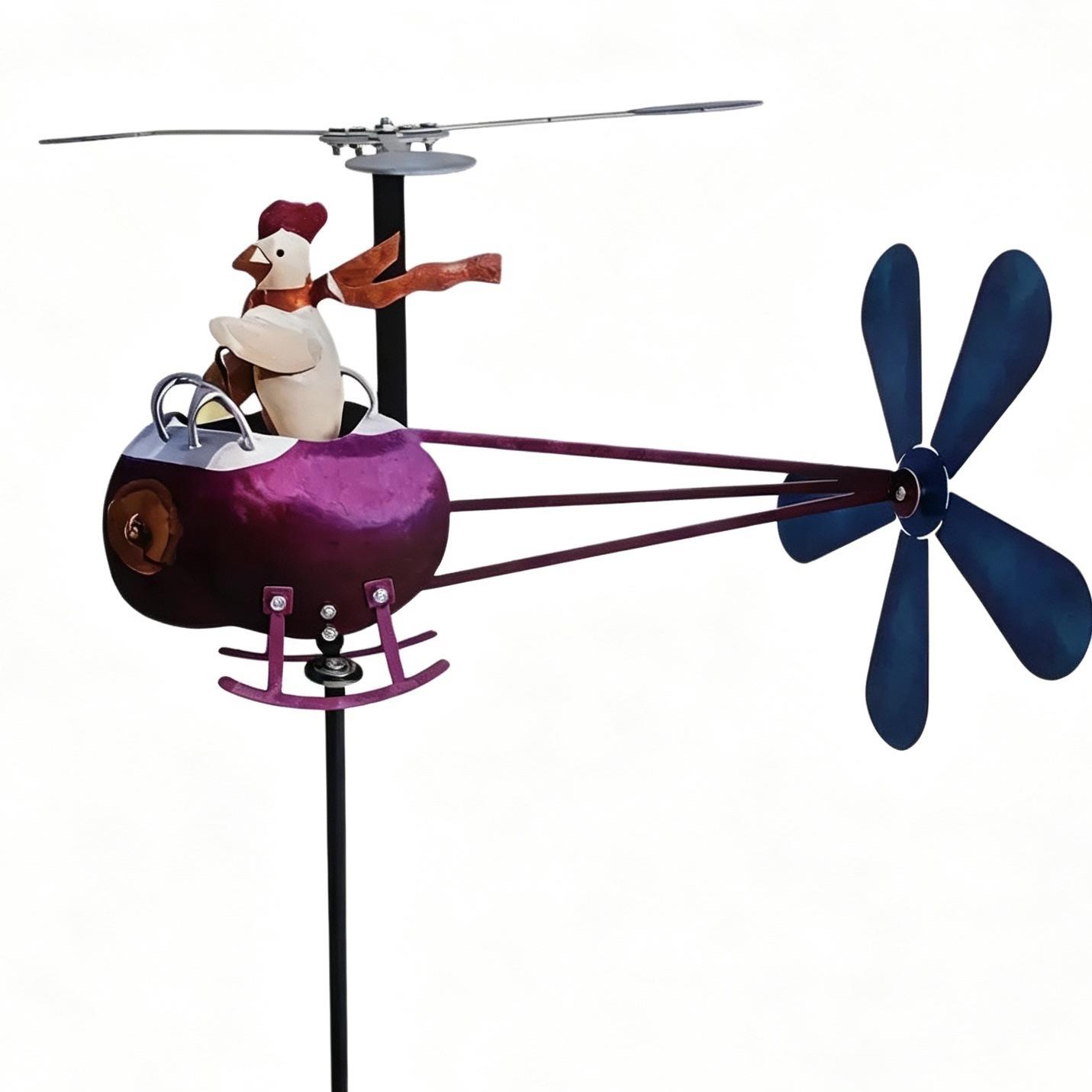 Creative Wrought Iron Weather Vane, Rooster Helicopter Decor for Yard Landscape Rooster plug-in