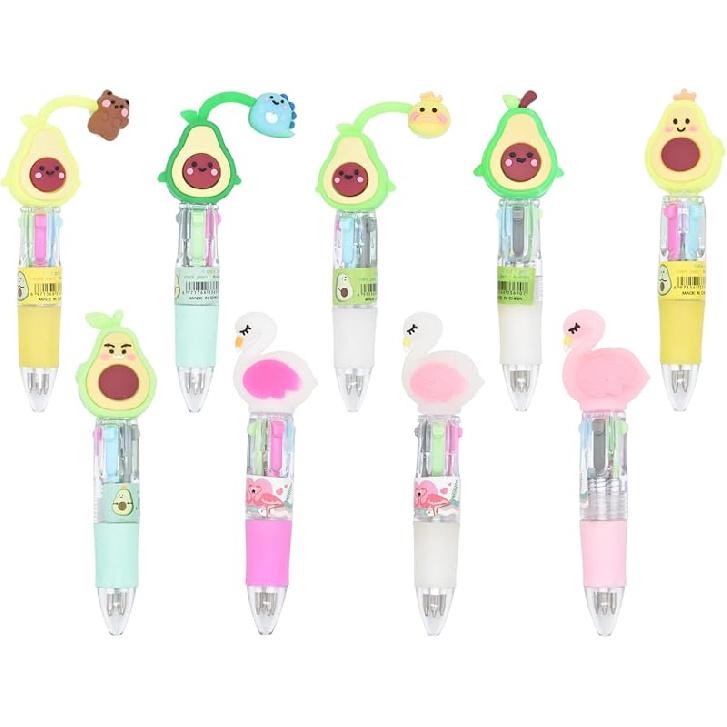 12 Cute Animal Ballpoint Pens, 4 in 1 Retractable Multicolor Ballpoint Pens, Multicolor Pens for Office School Household Supplies, Funny Pens for