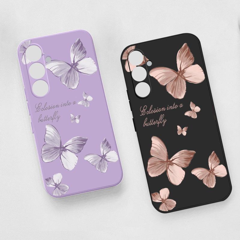 Měkký kryt na telefon s motýlkem pro iPhone 16 15 Pro Max 14 13 Samsung S24 S23 FE S22 Ultra A54 A53 Xiaomi 13T Redmi Note 12 11 TPU pouzdro odolné proti nárazům