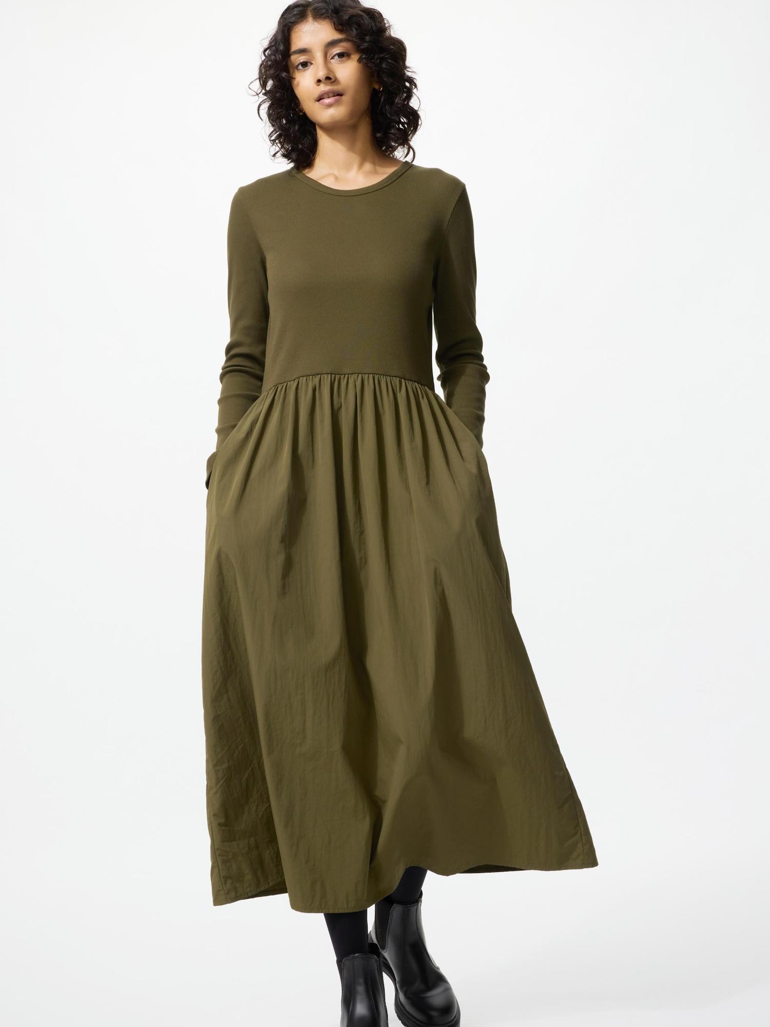 

Комбинированное платье Uniqlo 36 BROWN/WOMEN XXL