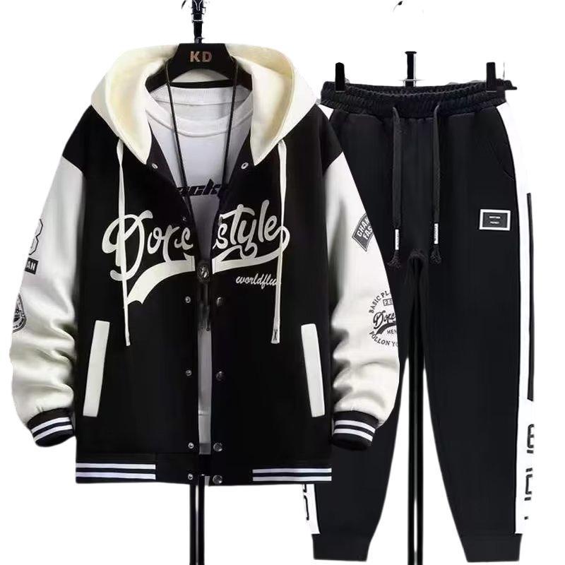 Übergröße Herren Hoodie Strickjacke & Jacke Set - Teenager Frühling/Herbst Stil - Gutaussehendes Zweiteiliges Sportswear für Mittelschüler