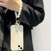 For iPhone 14 Slim-Fit TPU+PU Leather Phone Cover Camellia Pattern Case Phone Shell with Pearl Chain