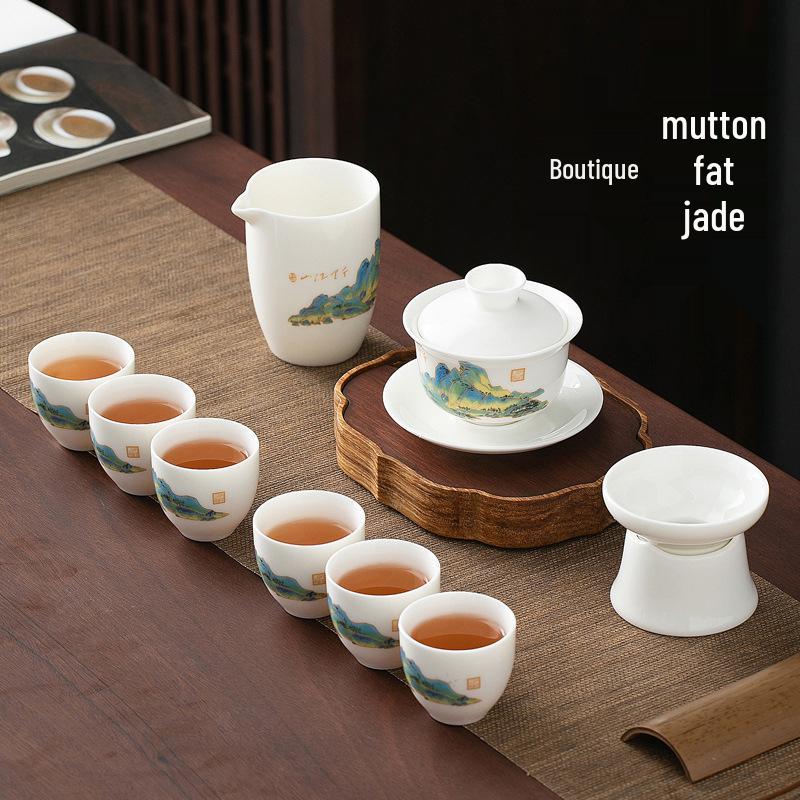 Mutton Fat Jade Dehua Porcelain Kung Fu Tea Set Souvenir