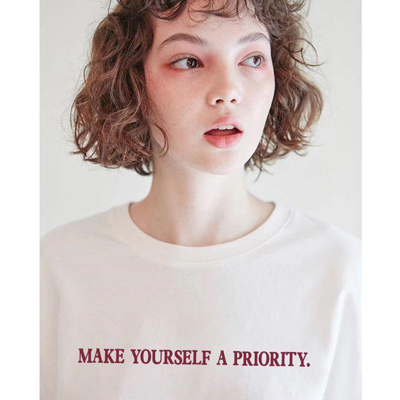 

Make Yourself a Priority White Shoulder Short Sleeve T-shirt for Women 2025 New Arrival Pure Cotton Plus Size White XXXL