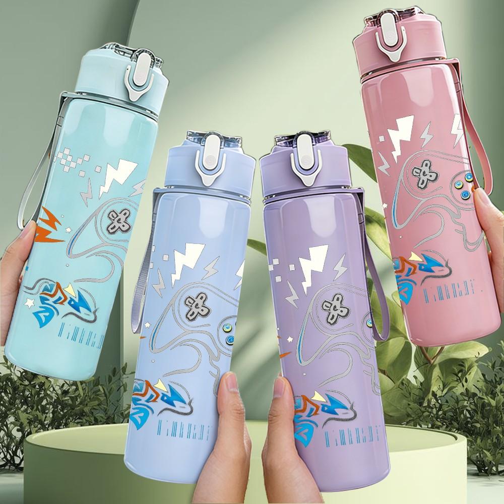 1PC White Swan Blue Wings Art 750ml Color Plastic Sports Water Bottle Leakproof Flip Straw Lid Suitable for Sports Office Home Use
