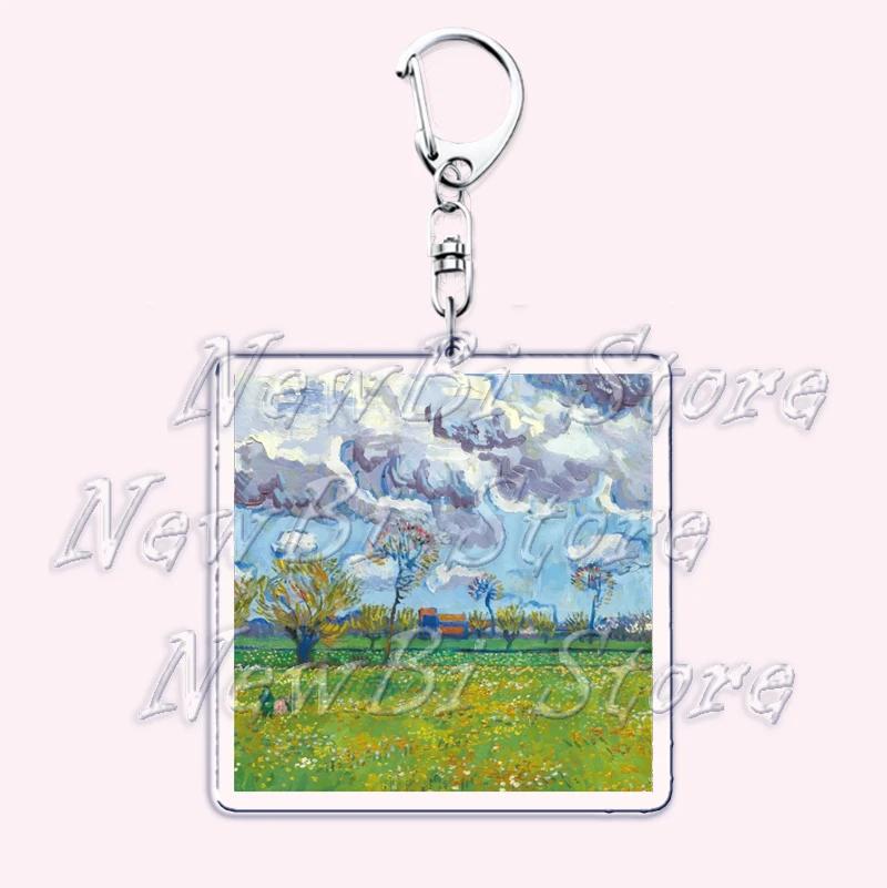 Hot Impressionism Art Keychain for Accessories Bag Van Gogh Monet Mona Lis Oil Painting Pendant Chain Ring Keyring Jewelry Gifts