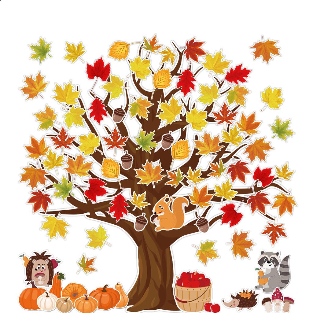 Fall Thanksgiving Season Maple Leaf Wall Stickers Paper Holiday Classroom Decor
