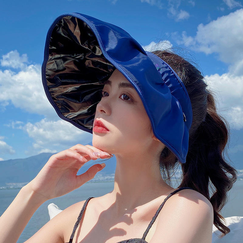 Women's Summer Shell Visor Headband UV Protection Face Covering Open Top Sun Hat Large Brim Outdoor Cap