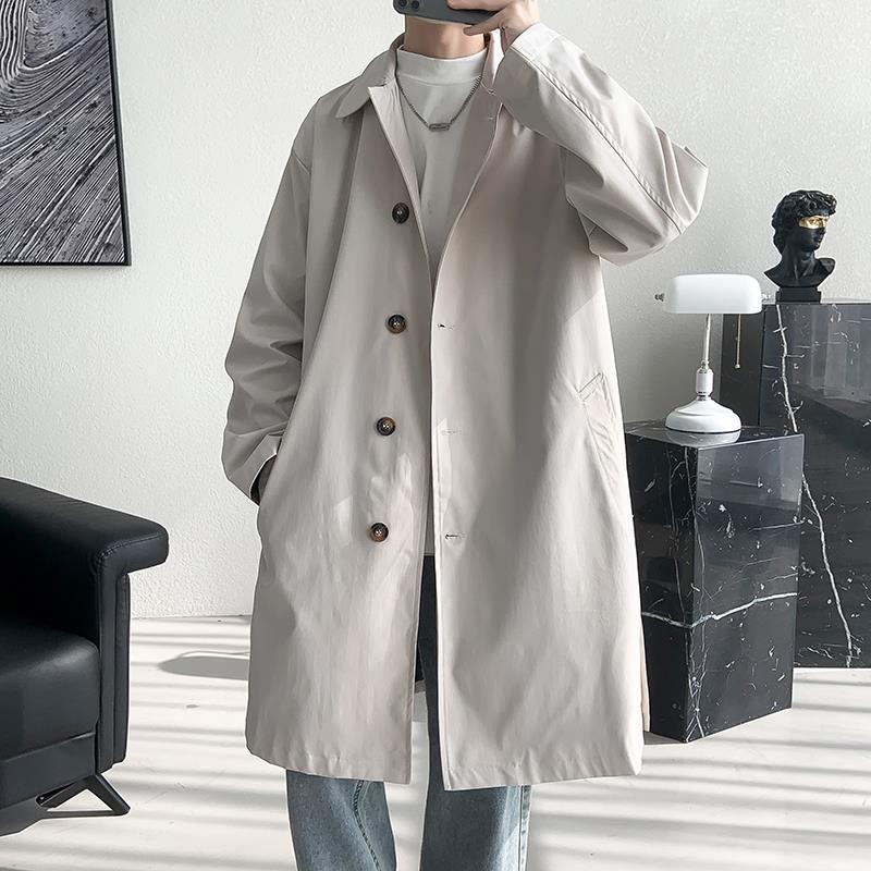 

Men s Spring Single Breasted Plus Size Casual Trench Coat Solid Color Long Windbreaker Men Streetwear XS
